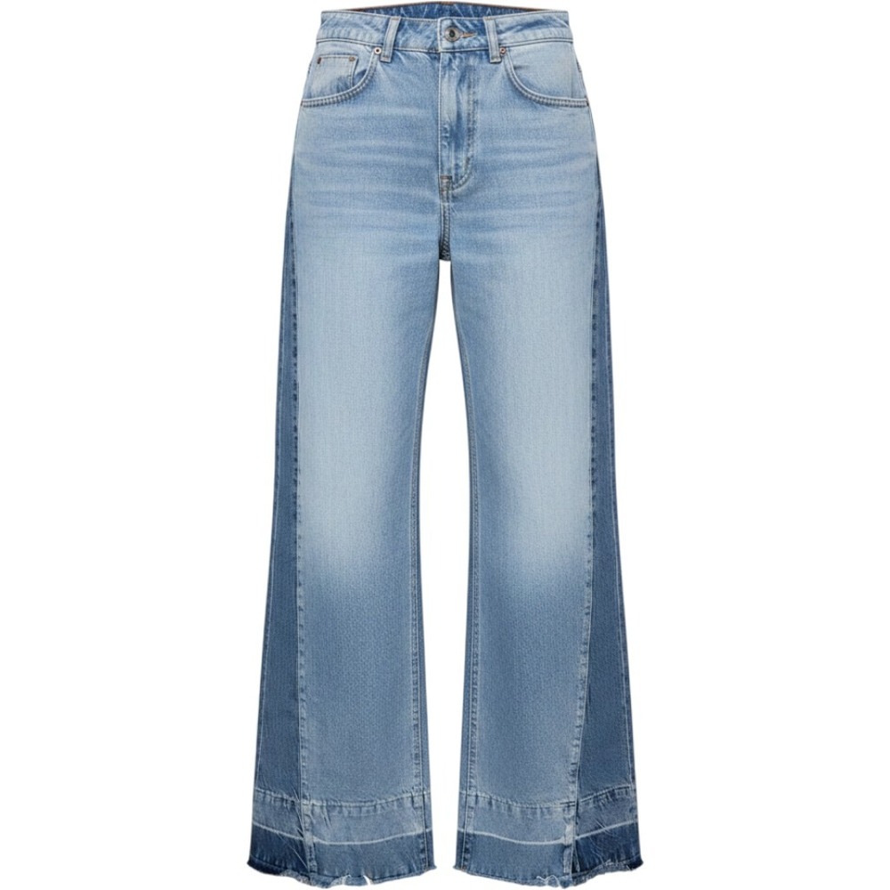 Zara Patchwork Wide Leg Jeans Women's Size 2 Blue Denim Raw Hem Boho 70s